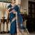 teal linen zari woven saree with unstitched blouse