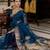 teal linen zari woven saree with unstitched blouse