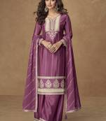 Onion pink chinon silk embroidered deiigner Palazzo suit