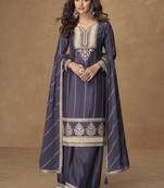 Violet chinon silk embroidered deiigner Palazzo suit