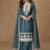 Teal blue chinon silk embroidered deiigner plazzo suit