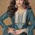 Teal blue chinon silk embroidered deiigner plazzo suit