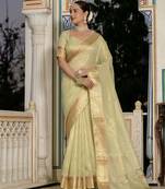 pista tissue linen beads & stone saree with unstitched blouse