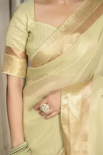 pista tissue linen beads & stone saree with unstitched blouse