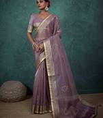 mauve tissue linen zari woven saree with unstitched blouse