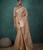 chiku tissue linen zari woven saree with unstitched blouse