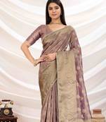 mauve tissue zari woven saree with unstitched blouse
