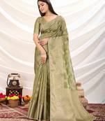 olive tissue zari woven saree with unstitched blouse