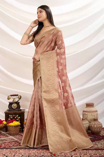 maroon tissue zari woven saree with unstitched blouse
