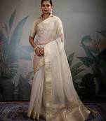 off-white tissue zari woven saree with unstitched blouse