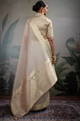 off-white tissue zari woven saree with unstitched blouse