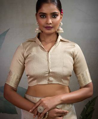 off-white tissue zari woven saree with unstitched blouse 4