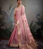 pink tissue zari woven saree with unstitched blouse