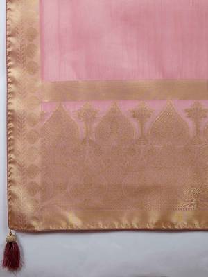 pink tissue zari woven saree with unstitched blouse 4