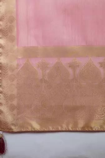 pink tissue zari woven saree with unstitched blouse