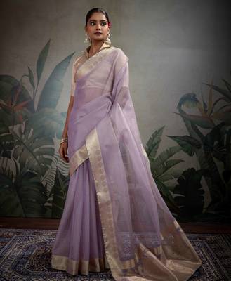 lavender tissue zari woven saree with unstitched blouse 1