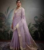 lavender tissue zari woven saree with unstitched blouse