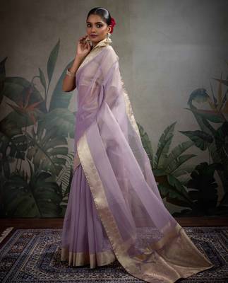 lavender tissue zari woven saree with unstitched blouse 2