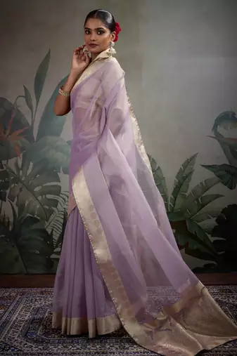 lavender tissue zari woven saree with unstitched blouse