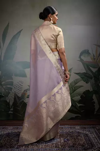 lavender tissue zari woven saree with unstitched blouse