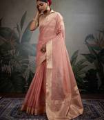 peach tissue zari woven saree with unstitched blouse