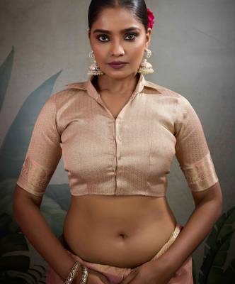peach tissue zari woven saree with unstitched blouse 3