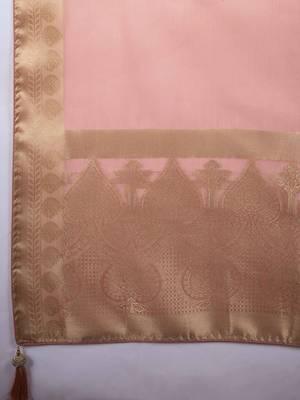 peach tissue zari woven saree with unstitched blouse 4