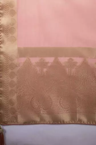 peach tissue zari woven saree with unstitched blouse