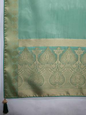 turquoise tissue zari woven saree with unstitched blouse 5