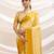 yellow crepe beads & stone saree with unstitched blouse