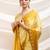 yellow crepe beads & stone saree with unstitched blouse