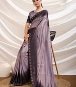 mauve crepe beads & stone saree with unstitched blouse