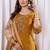 Mustered  Designer Straight Kurti Pant Dupatta Set With Embroidery And Hand Work