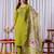 Parrot green Designer Straight Kurti Pant Dupatta Set With Embroidery And Hand Work