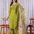 Parrot green Designer Straight Kurti Pant Dupatta Set With Embroidery And Hand Work