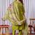 Parrot green Designer Straight Kurti Pant Dupatta Set With Embroidery And Hand Work
