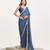 Teal embellished sequin chiffon festive wear saree with blouse