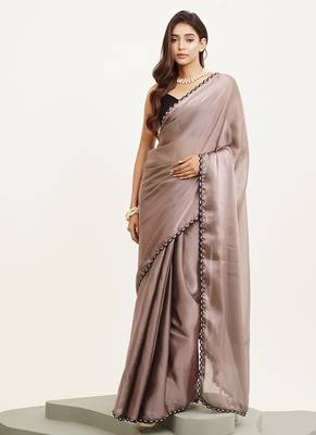 Metallic silk saree with beads & stones work and blouse 1