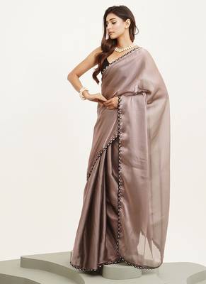 Metallic silk saree with beads & stones work and blouse 2