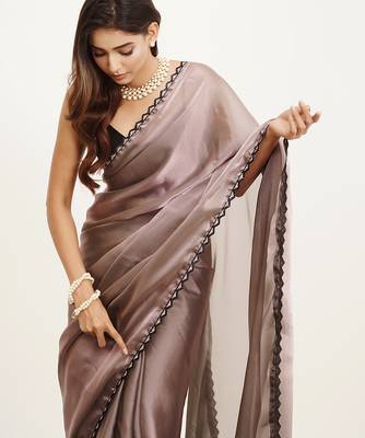 Metallic silk saree with beads & stones work and blouse 4