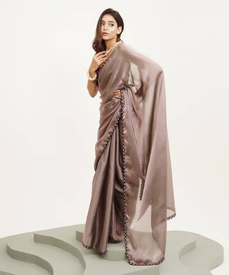 Metallic silk saree with beads & stones work and blouse 5