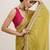 Lime yellow sequin silk saree party collection with contrast blouse