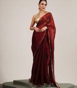 Maroon sequin organza saree with fancy work and  blouse