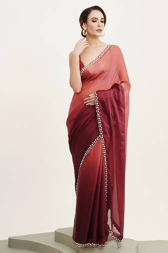Ombre satin saree with beads work and stylish blouse piece