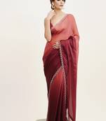 Ombre satin saree with beads work and stylish blouse piece