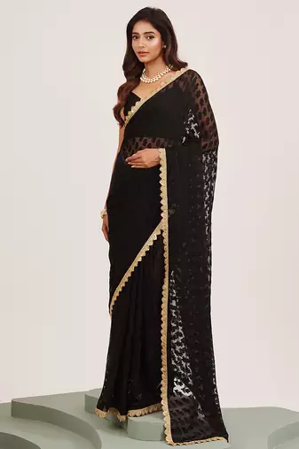 Black sequin brasso saree with fancy pallu and blouse