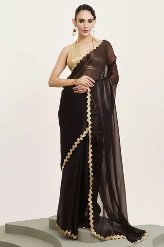 Black sequin organza saree for festive wear with  blouse