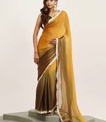Mustard sequin chiffon ethnic saree for women with blouse