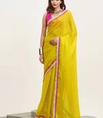 Metallic yellow sequin satin party saree with  blouse
