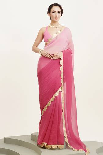 Pink sequin chiffon festival saree with designer blouse